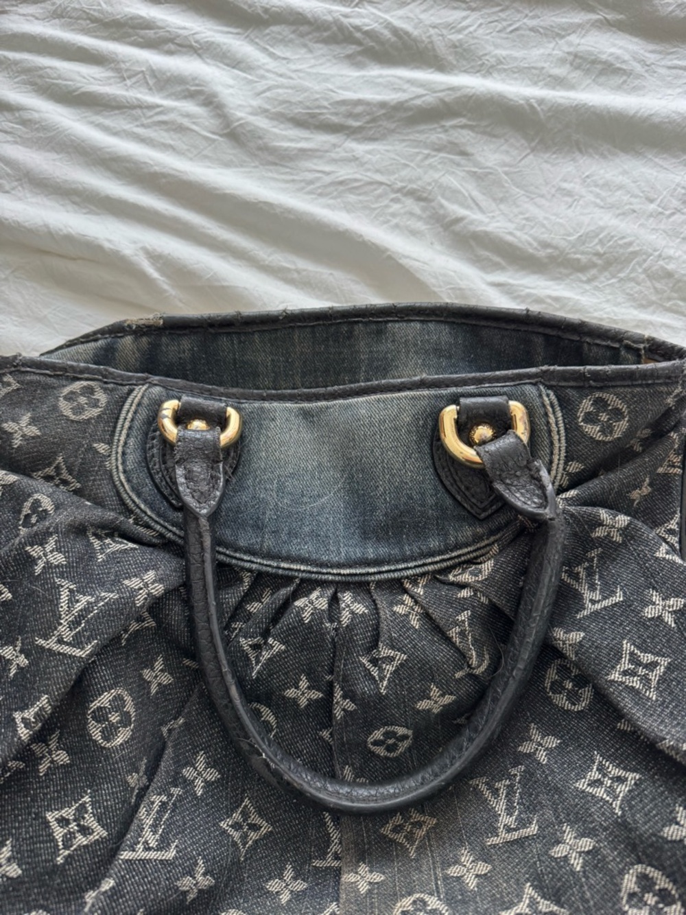 Louis VuittonBlack Monogram Denim Pleated Satchel - Picture 4 of 5